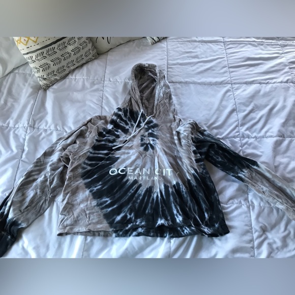 Ocean city dreamcicle hoodie shirt, X-Large, tie die, beige and charcoal grey F - Picture 1 of 3